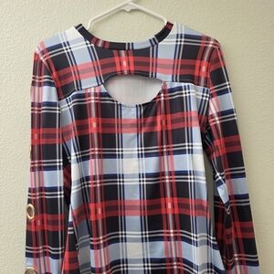 Plaid Long Sleeve Top - Red and Blue